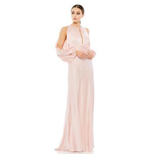 Mac Duggal Tied Keyhole Cold Shoulder Bishop Sleeve Gown in Salmon Size 0